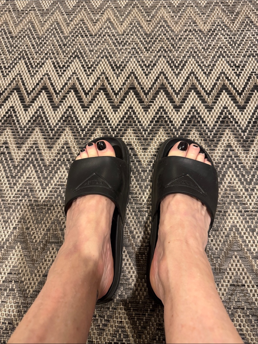 Prada Black Logo Rubber Slides - Picture 5 of 6